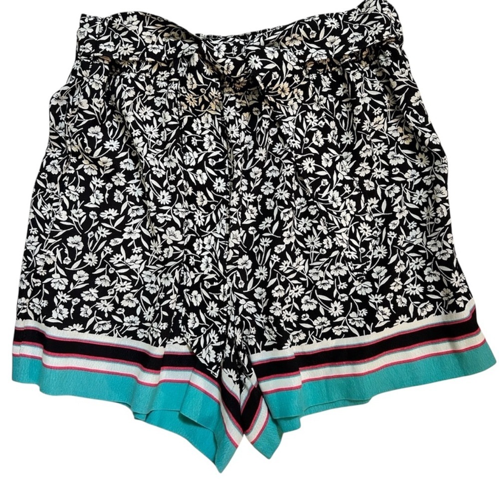 Maeve Anthropologie Women’s Black White Floral Tie Waist Shorts Pockets Small